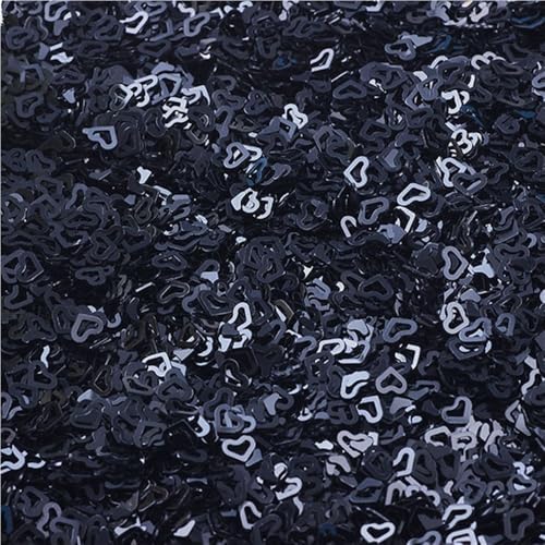 Ultradünne hohle Herz-Pailletten, Durchmesser 4 mm, Festival-Bastelpailletten, Gewicht 10/20/50 g, for Nagelkunst(Black,50) von GAOJUDAF