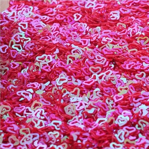 Ultradünne hohle Herz-Pailletten, Durchmesser 4 mm, Festival-Bastelpailletten, Gewicht 10/20/50 g, for Nagelkunst(Light red,20) von GAOJUDAF