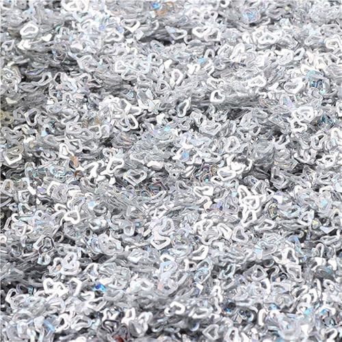 Ultradünne hohle Herz-Pailletten, Durchmesser 4 mm, Festival-Bastelpailletten, Gewicht 10/20/50 g, for Nagelkunst(Silver,50) von GAOJUDAF