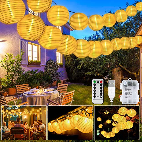 LED Lampion Lichterkette Außen, 20er 8 Modi Lampion LED Lichterketten, USB/Batteriebetriebe und IP65 Wasserdicht Laterne Lichter Dekoration mit Timer für Garten, Hof, Hochzeit, Fest Deko von GAOUTO