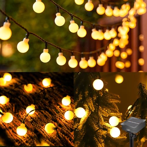 Solar Lichterkette Außen, 12M 100 Globe LED Solar Aussen Lichterkette Kugeln, 8 Modi IP65 Wasserdicht Warmweiß Deko Lichterkette für Draußen, Garten, Balkon, Bäume, Terrassen, Weihnachten, Party von GAOUTO