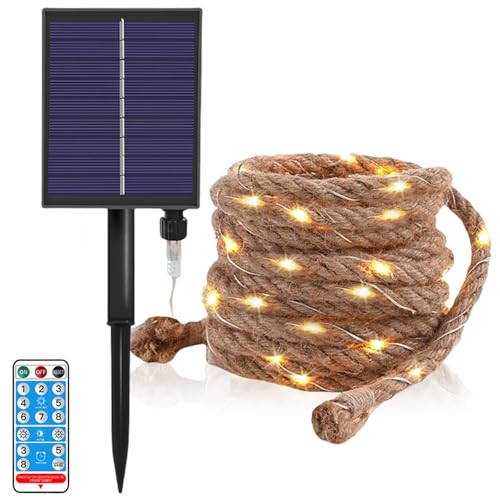 Solar Seil Lichterkette: 7 m, 100 LEDs Solar Lichterkette Cord Light, Warmweiß, Solar Aussen Lichterkette, Wasserdicht Balkon Lichterkette, Aussen Solar Lichterkette für Garten Terrasse Balkon Party von GAOUTO