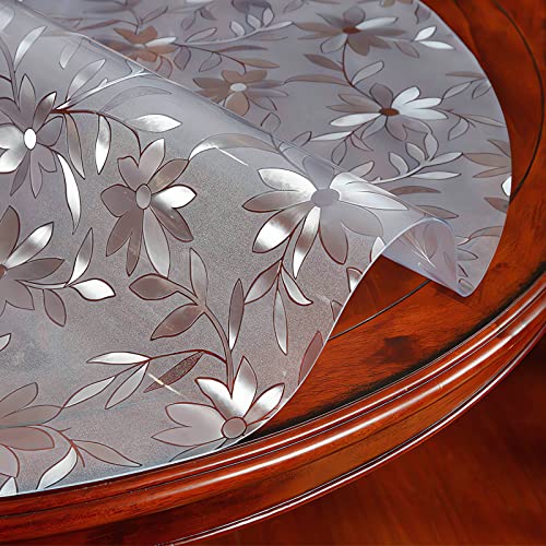 Transparente Tischschutz PVC Tischdecke-Abwischbare,Olbeständig,Kratzfest,Tischfolie,Tischschutzfolie-für Esstisch Couchtisch Und Schreibtisch,Matte Texture Blütenform,Rund (Dicke 2mm, Ø 110cm) von GYUEZX