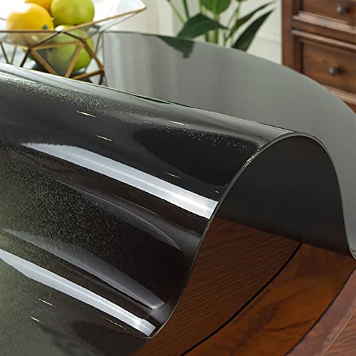 Transparente Tischschutz PVC Tischdecke-Abwischbare,Olbeständig,Kratzfest,Tischfolie,Tischschutzfolie-für Esstisch Couchtisch Und Schreibtisch,Matte Texture Schwarz,Rund (Dicke 2mm, Ø 90cm) von GYUEZX