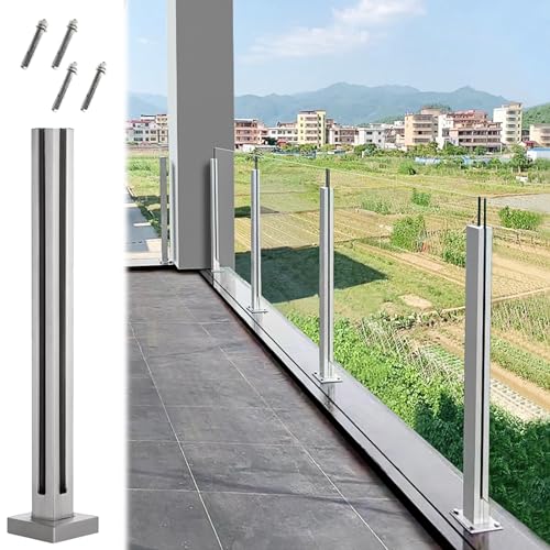 GAOzhenq Balustrade Quadratischer Glasgeländerpfosten Silber, Glasgeländerpfostensystem für Flurtreppen im Innenbereich aus Edelstahl, Glasdeckgeländerpaneele Klemm-/End-Mitteleckpfosten (Farbe: Silb von GAOzhenq
