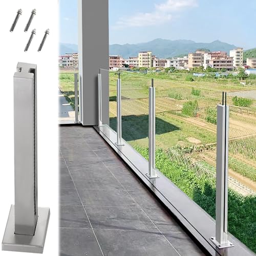 GAOzhenq Balustrade Quadratischer Glasgeländerpfosten Silber, Glasgeländerpfostensystem für Flurtreppen im Innenbereich aus Edelstahl, Glasdeckgeländerpaneele Klemm-/Endmitteleckpfosten (Farbe: Silbe von GAOzhenq