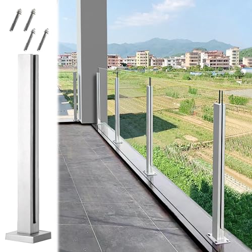 GAOzhenq Balustrade Quadratischer Glasgeländerpfosten Silber, Glasgeländerpfostensystem für Innenflurtreppen aus Edelstahl, Glasdeckgeländerpaneele Klemm-/End-Mitteleckpfosten (Farbe: Silberner Endpf von GAOzhenq