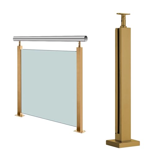 GAOzhenq Goldfarbener Glasgeländerpfosten, Balustradensäule aus Edelstahlglas für Terrassenstufenbalkone, Klemme für Glasgeländerpaneele, Handlaufversion hinzufügen (Farbe: Grau, Größe: H80 cm) von GAOzhenq