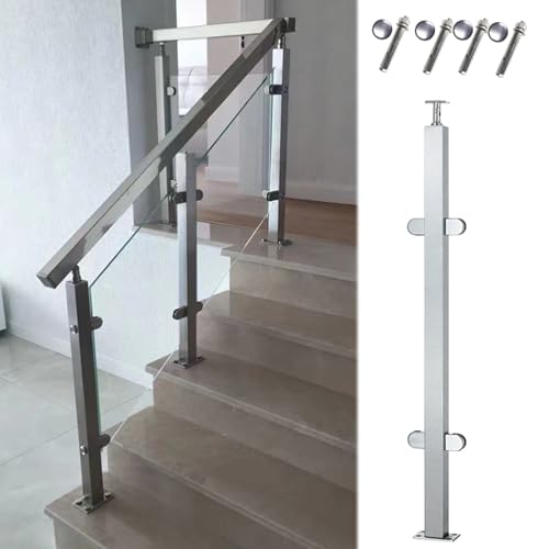 GAOzhenq Quadratischer Glasgeländerpfosten mit Klemme für Balustrade, End-/Eck-/Mittelpfostenklemmen für Treppenglasgeländer aus Edelstahl 304, modernes Glasplattformgeländersystem für den Innenberei von GAOzhenq