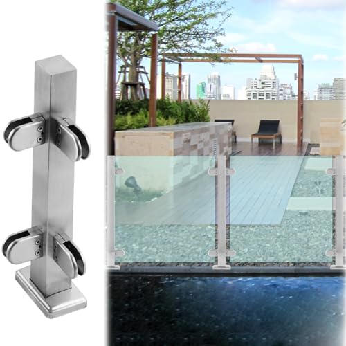 GAOzhenq Robuster quadratischer Glasgeländerpfosten für Balustraden, Edelstahl-Glasgeländerpfosten für den Innen- und Außenbereich mit Klemme, Glashandlaufsystem (Farbe: Grau, Größe: 115 cm hoch) von GAOzhenq