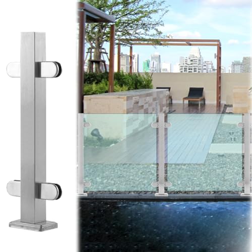 GAOzhenq Robuster quadratischer Glasgeländerpfosten für Balustraden, Edelstahl-Glasgeländerpfosten für den Innen- und Außenbereich mit Klemme, Glashandlaufsystem (Farbe: Mittelpfosten, Größe: 105 cm/ von GAOzhenq