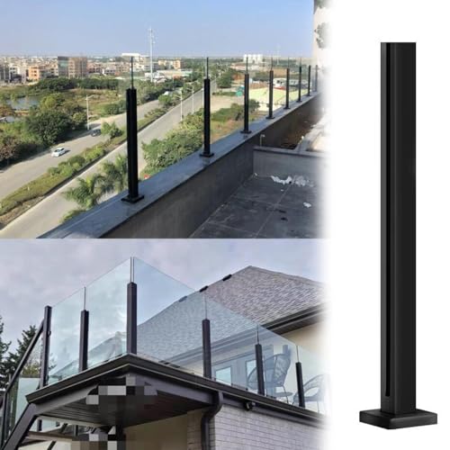 GAOzhenq Schwarzer Glasgeländerpfosten für Treppen, quadratische End-/Mittel-/Eckpfosten aus Edelstahl, Klemme für Glasdeckgeländerplatten (Farbe: Grau, Größe: H70CM/27,6 Zoll) von GAOzhenq