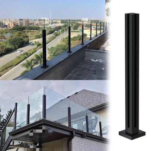 GAOzhenq Schwarzer Glasgeländerpfosten für Treppen, quadratische End-/Mittel-/Eckpfosten aus Edelstahl, Klemme für Glasdeckgeländerplatten (Farbe: Grau, Größe: H80CM/31,5 Zoll) von GAOzhenq