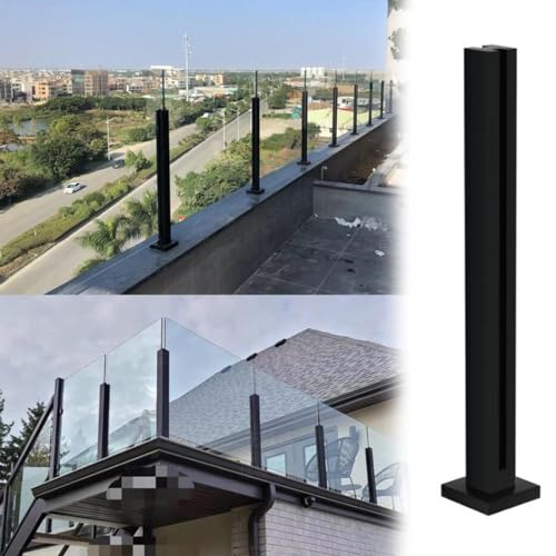 GAOzhenq Schwarzer Glasgeländerpfosten für Treppen, quadratische End-/Mittel-/Eckpfosten aus Edelstahl für Glasgeländer, Klemme für Glasdeckgeländerplatten (Farbe: Mittelpfosten, Größe: H90CM/35,4 Zo von GAOzhenq