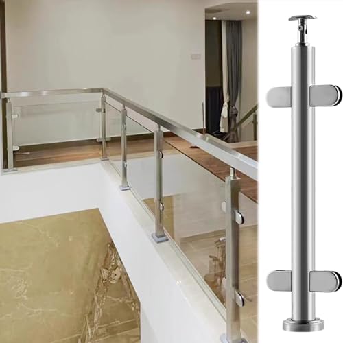 GAOzhenq Silberne Glasgeländerpfostenklemmen, runde Glasbalustrade-Geländerpfosten für Deck-Innenflurtreppen, Klemme für Glasgeländerplatten (Farbe: Mittelpfosten, Größe: H75 cm/30 Zoll) von GAOzhenq