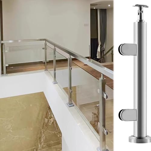 GAOzhenq Silberne Glasgeländerpfostenklemmen, runde Glasbalustraden-Geländerpfosten für Deck-Innenflurtreppen, Klemme für Glasgeländerplatten (Farbe: Grau, Größe: H90 cm) von GAOzhenq