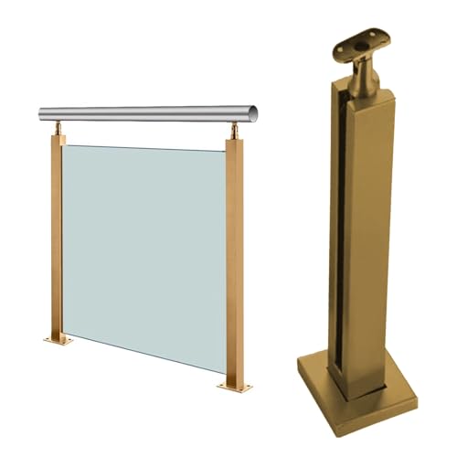 Goldfarbener Glasgeländerpfosten, Balustradensäule aus Edelstahlglas für Terrassenstufenbalkone, Klemme für Glasgeländerpaneele, Handlaufversion hinzufügen (Farbe: Mittelpfosten, Größe: H145 von GAOzhenq