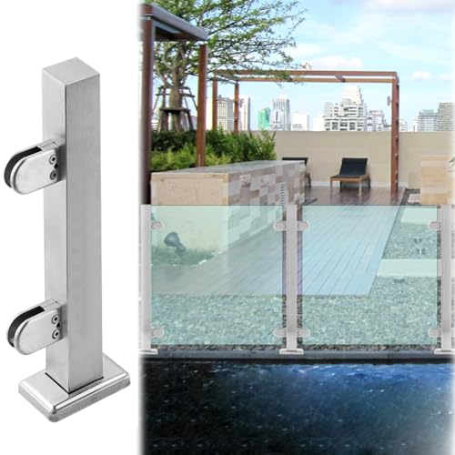 Robuster quadratischer Glasgeländerpfosten für Balustraden, Edelstahl-Glasgeländerpfosten für den Innen- und Außenbereich mit Klemme, Glashandlaufsystem (Farbe: Grau, Größe: 65 cm hoch) von GAOzhenq