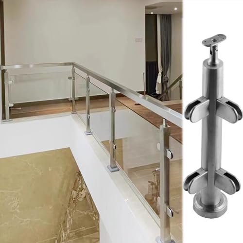 Silberne Glasgeländerpfostenklemmen, runde Glasbalustraden-Geländerpfosten für Deck-Innenflurtreppen, Klemme für Glasgeländerplatten (Farbe: Grau, Größe: H130 cm) von GAOzhenq