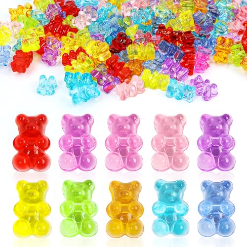 200 Stück transparente Acryl-Bär-Perlen – leuchtende, bonbonfarbene Gummibärchen für die Schmuckherstellung, perfekte Perlen für Armbänder, Halsketten, Bastelarbeiten und Schleim. Entzückende von GAQWOK