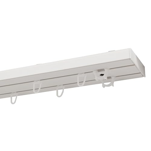 Garesa Gardinenschiene 2-läufig, Weiß I Vorhangschiene aus Kunststoff inkl. Gleiter I Vorgebohrt zur Deckenmontage I Auch für mittelschwere Vorhänge I 530cm Garesa Gardinenschiene 2-läufig, Weiß I Vorhangschiene aus Kunststoff inkl. Gleiter I Vorgebohrt zur Deckenmontage I Auch für mittelschwere Vorhänge I 530cm von GARESA schönes fürs Fenster