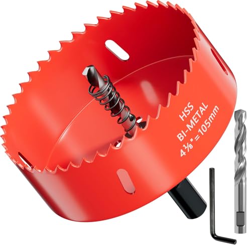 GARHWAL Bi-Metall Lochsäge 105 mm, Bohrkrone, Lochbohrer, mit Dreikantschaftadapter und Zentrierbohrer - Ideal für Hohlwanddosen, LED Spots, Stecker in Platten GARHWAL Bi-Metall Lochsäge 105 mm, Bohrkrone, Lochbohrer, mit Dreikantschaftadapter und Zentrierbohrer - Ideal für Hohlwanddosen, LED Spots, Stecker in Platten von GARHWAL