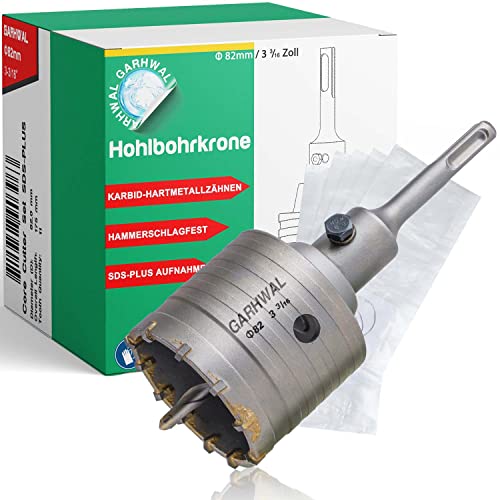 GARHWAL Hohlbohrkrone-Set Ø 82mm mit SDS-PLUS-Aufnahme und einem Zentrierbohrer, Hammerschlagfest, Kronenbohrer, Dosenbohrer, Steckdosenbohrer I für bspw. Mauerziegel und Kalksandstein für Bohrhämmer GARHWAL Hohlbohrkrone-Set Ø 82mm mit SDS-PLUS-Aufnahme und einem Zentrierbohrer, Hammerschlagfest, Kronenbohrer, Dosenbohrer, Steckdosenbohrer I für bspw. Mauerziegel und Kalksandstein für Bohrhämmer von GARHWAL