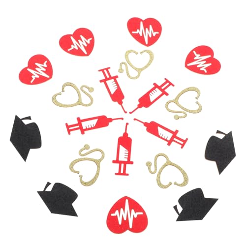GARIOUANS 1 Packung Nurse Graduation Party Konfetti mit Goldenen Stethoskopen Roten Ekgs und Schwarzen Doktorhüten Tischdeko für Abschlussfeiern und Medizinische Themenpartys von GARIOUANS