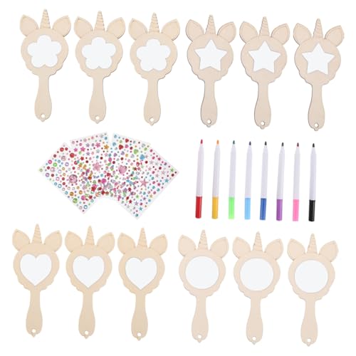 GARIOUANS 1 Satz Einhorn-spiegel Unvollendete Holzspiegel Spiegel Bemalen Kleiner Spiegel Zur Handtasche Holzhandwerk Prinzessinnenspiegel Für Mädchen Taschenspiegel Selber Machen Hölzern von GARIOUANS