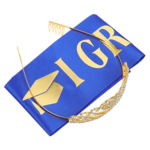 GARIOUANS 1 Satz Stirnband -Abschluss -Party -Set Absolventendekorationen Grad Partydekorationen Tiara-Krone für Frauen graduiertenparty dekoration Angebot der Abschlussfeier Satin Blau von GARIOUANS