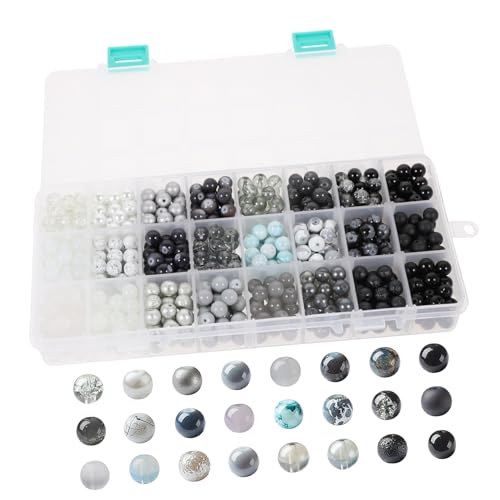 GARIOUANS 1 Schachtel Farbverlauf Glasperlen Lose Rund DIY Schmuckperlen für Halsketten Armbänder Basteln Kreative Dekoration Zubehör Schwarz von GARIOUANS