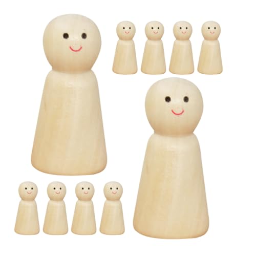 GARIOUANS 10 Stück Teiliges Unbemalte Holzfiguren zum Bemalen DIY Holz steckpuppen für Kreative Bastelprojekte Natürliche Holzkegel für Individuelle Dekoration und Familienaktivitäten von GARIOUANS