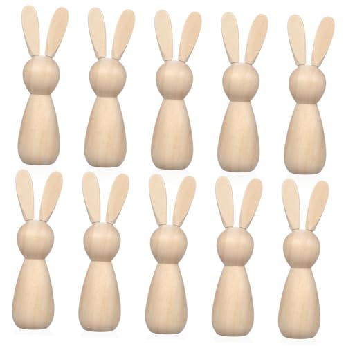 GARIOUANS 10 Stück Teiliges Unbemalte Holzhasen Puppen zum Bemalen Naturbelassene Holzfiguren für DIY Bastelprojekte Kreative Hasen Dekoration für Erwachsene Handliche Holztiere für von GARIOUANS