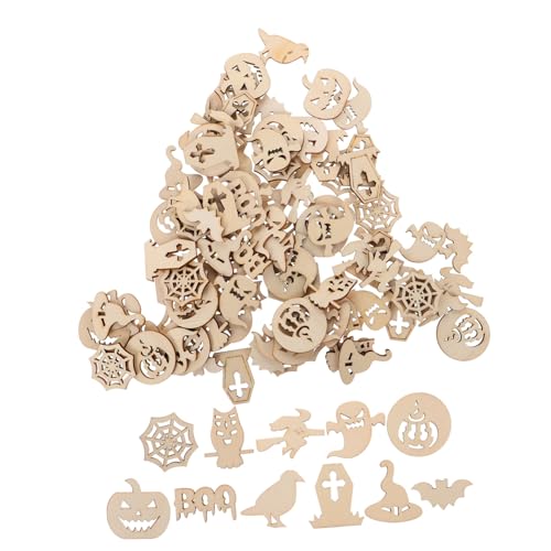 GARIOUANS 100 Stück Halloween Holzscheiben DIY Basteln Holzstücke zum Bemalen Holzornamente Party Dekoration Gruselige Deko für Familien und GARIOUANS 100 Stück Halloween Holzscheiben DIY Basteln Holzstücke zum Bemalen Holzornamente Party Dekoration Gruselige Deko für Familien und von GARIOUANS