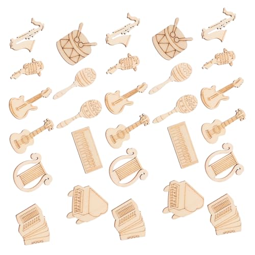 GARIOUANS 100 Stück Holzscheiben Musikinstrument Form Unvollendete Holzstückchen für DIY Dekorationen Kreative Bastelprojekte und Musikalische Feiern von GARIOUANS