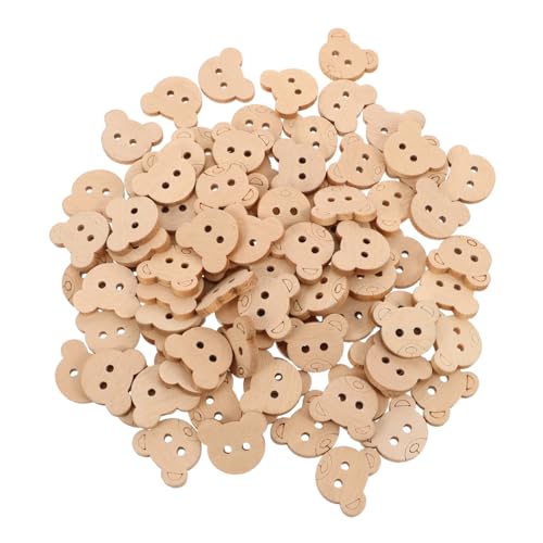 GARIOUANS 100 Stück Naturfarbene Holzknöpfe mit Löchern Niedliche Bärenform Unbehandelte DIY Knöpfe zum Nähen Basteln Scrapbooking für Kinderhandwerk und Kreative Projekte von GARIOUANS