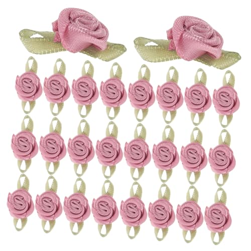 GARIOUANS 100 Stück Satinband Rosen Applikationen mit Blättern Langlebige Handgefertigte Kleine Blumen für DIY Hochzeitsdekoration Geschenkverpackung und Nähzubehör Tiefes von GARIOUANS