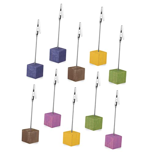 GARIOUANS 10Stücke Holzwürfel Tischnummer Halter mit Klemmen Stabile Fotoclips für Schreibtisch Memo und Visitenkartenhalter für Büro Schule und Partys von GARIOUANS