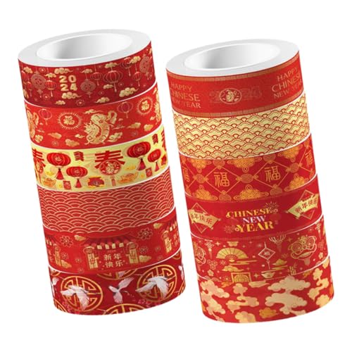 GARIOUANS 12 Rollen DIY Washi Tape für Chinesische Neujahr Dekorative Klebebänder für Scrapbooking Handgefertigte Notizbuch Dekorationen Dragon Year Design Vielseitige Papierbänder von GARIOUANS