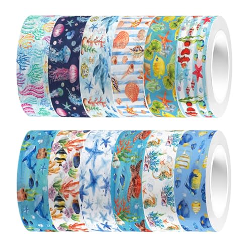 GARIOUANS 12 Rollen Transparentes Life Washi Tape Set mit Meerestier motiven Dekoratives Klebeband für Scrapbooking Journaling und DIY Basteln für Erwachsene von GARIOUANS