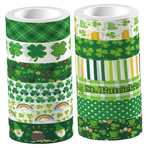 GARIOUANS 12 Rollen Vintage Washi Tape Farbiges Klebeband mit Vierblättrigem Kleeblatt Motiv Transparentes DIY Scrapbooking Zubehör Dekoratives Papierklebeband für Planer und Geschenke von GARIOUANS