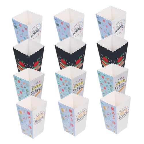 GARIOUANS 12 Stück Popcornboxen für Schulanfang Bunte Papiertüten für Snacks und Süßigkeiten für Geburtstagsfeiern Hochzeiten und Shower Dekorationen von GARIOUANS