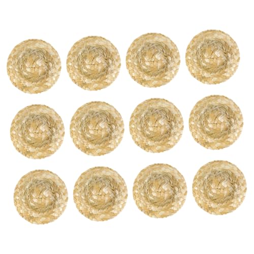 GARIOUANS 12 Stück Puppenstrohhut Strohhut Miniatur Puppe Miniaturhut kleine handwerkliche Strohhüte Handwerksminikrosenhut Kleiner Strohhut Miniatur-Puppenhut Hutminiatur Reisstange von GARIOUANS