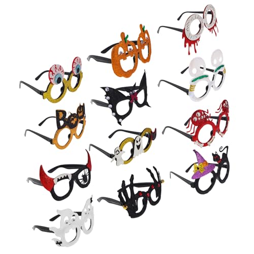 GARIOUANS 12 Stück Teiliges Halloween Partybrillen aus Leichtem Kunststoff mit Glitzereffekt Halloween Kürbis Geist und Totenkopf Designs für Erwachsene als Foto-requisiten und von GARIOUANS