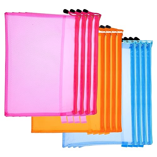 GARIOUANS 12 Stück Teiliges PVC Reißverschlussbeutel für Dokumente Organizer Blau Orange und Rosa für Schule Büro und Reisen Transparent und Praktisch von GARIOUANS