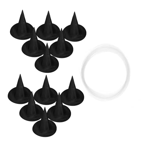 GARIOUANS 12 Stück Teiliges Schwarze Halloween Hexenhüte mit Aufhängeseil Atmungsaktive Stoffhüte als Kostüm Accessoire und Hängende Dekoration für Party Veranda und Garten von GARIOUANS