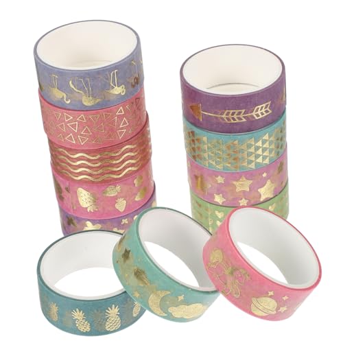 GARIOUANS 12 Stück Teiliges Washi Tape mit Goldener Folie Dekoratives Klebeband für Scrapbooking DIY Bastelprojekte Handliches Papierklebeband für Tagebuch Album und Geschenkdekoration von GARIOUANS
