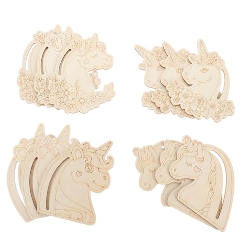 GARIOUANS 12 Stück Teiliges aus Unvollendeten Holz Einhorn Ausschnitten für Kreative Bastelprojekte Geeignet für Erwachsene Holzfiguren zum Malen und Dekorieren von GARIOUANS