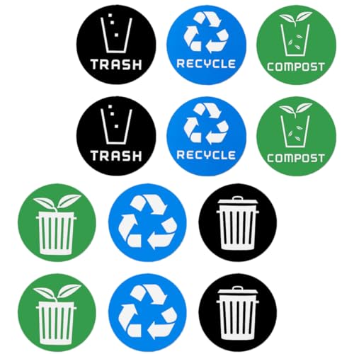 GARIOUANS 12Stücke Mülltrennungsaufkleber Wasserdichte Recycling für Mülleimer Einfache Handhabung zur Müllsortierung Leicht Ablösbar und Farblich Kontrastierend von GARIOUANS