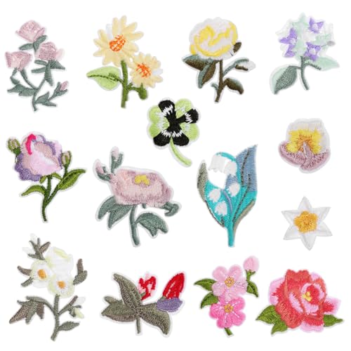 GARIOUANS 14 Stück Teiliges Bügelbilder Blumen Patches mit Präziser Stickerei Bestickte Applikationen zum Aufbügeln Vielseitige Kleidung Flicken für DIY Stoffpatches für Jacken Jeans Taschen von GARIOUANS